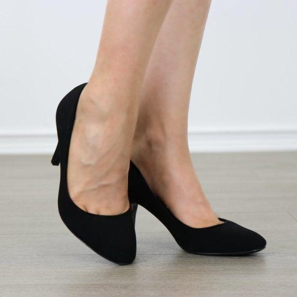 Closed Toe Low Mid Heel Dress Velvet Pump - Picture 14 of 16